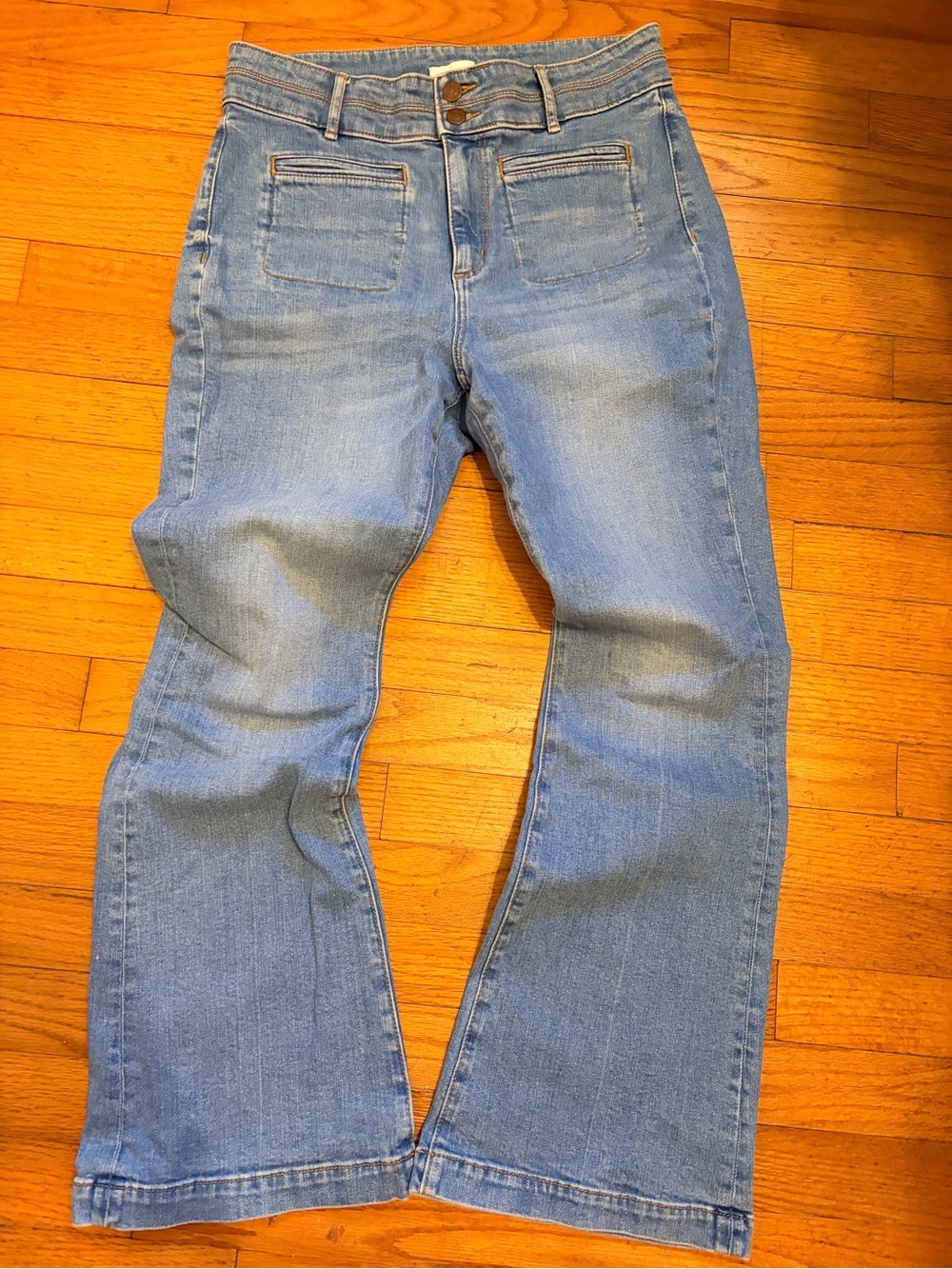 LOFT Light Blue Flared Jeans with Front Patch Pockets